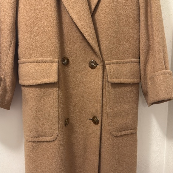 Saks Fifth Avenue Fleurette Camel Vintage Long Pea Coat - Picture 2 of 10